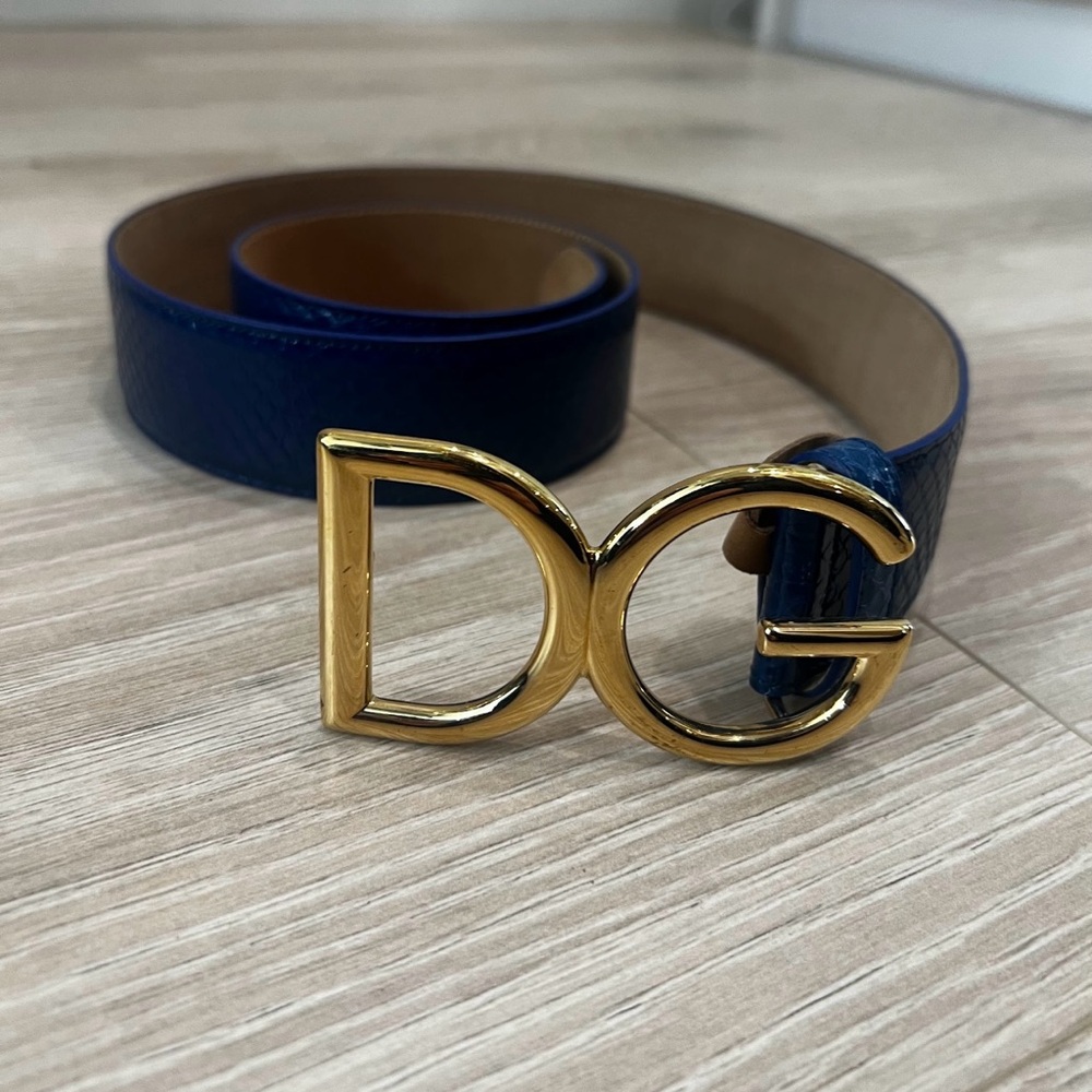 Dolce & Gabbana Blue Belt with Gold Buckle